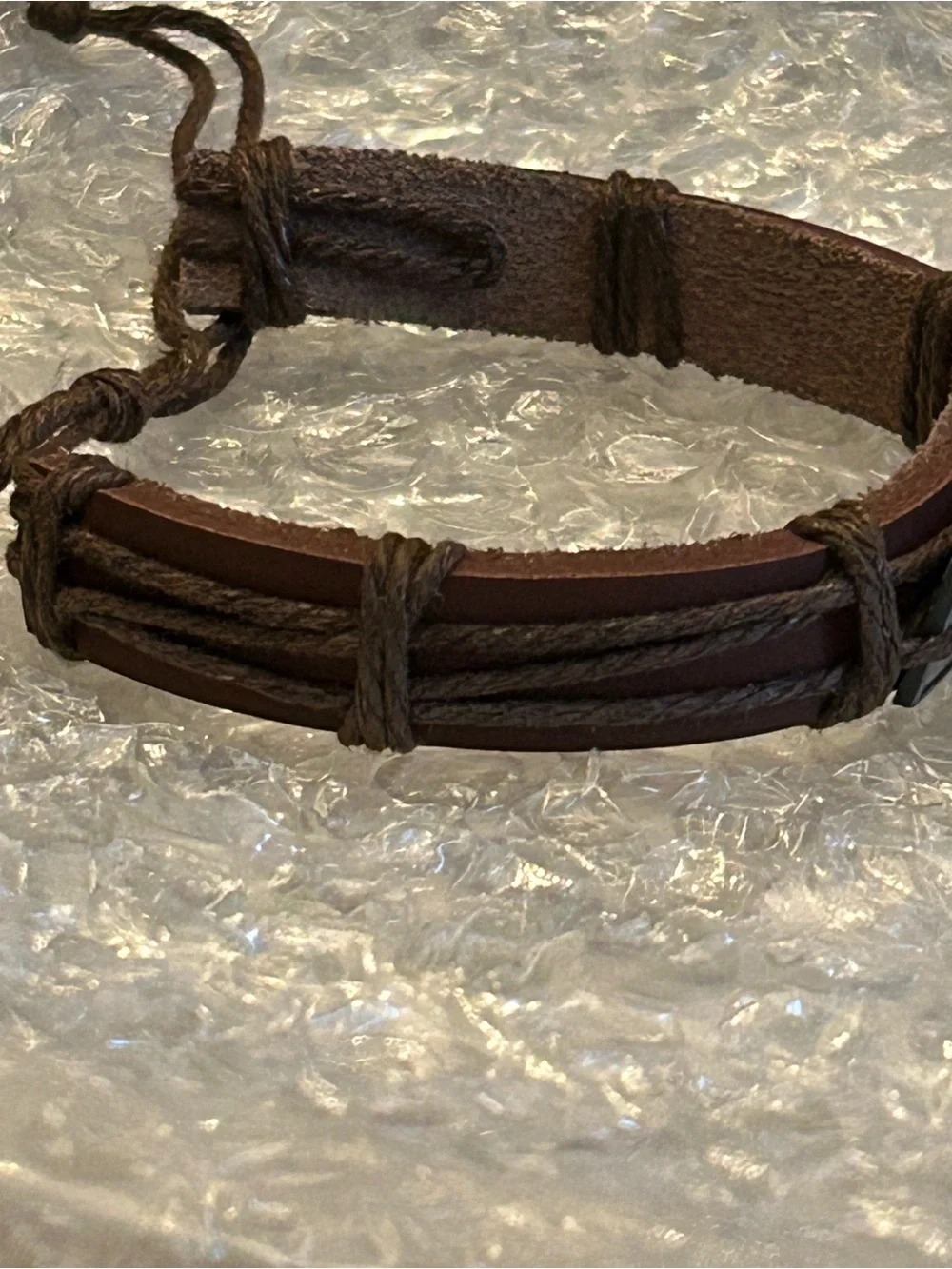 Men's Brown or Black Leather Peace Sign Adjustable Bracelet wAntique Metal Plate